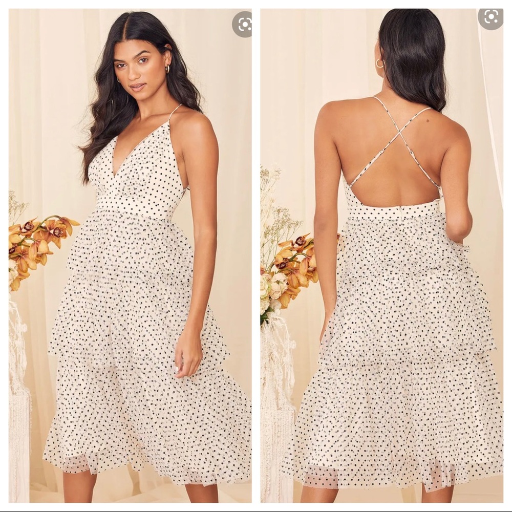 NWT Lulus tulle polka dot ruffle dress sz L large (Rs994)